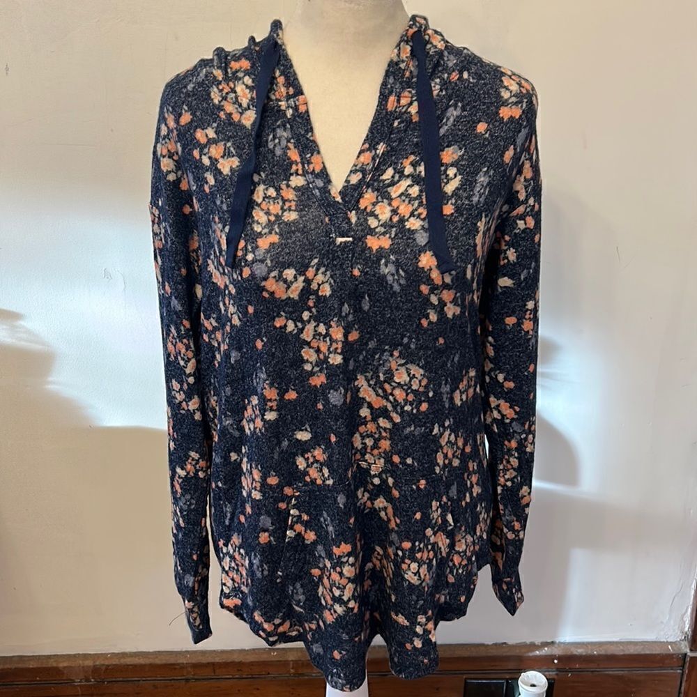 Market & Spruce blue floral hooded pullover Size S New